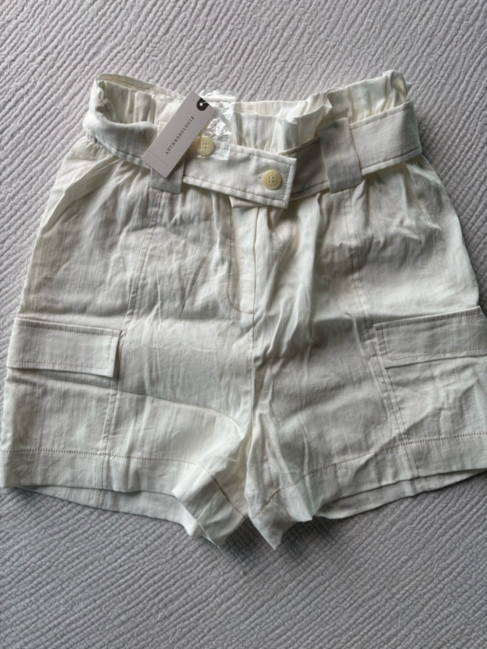 Anthropologie White Linen Blend Shorts Belted XS NWT High Rise - Picture 6 of 6